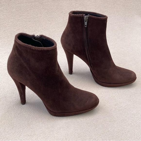 Pedro Garcia Brown Suede Heeled Ankle Booties/Boots-Women’s 7.5-Classic-Formal - Picture 1 of 11